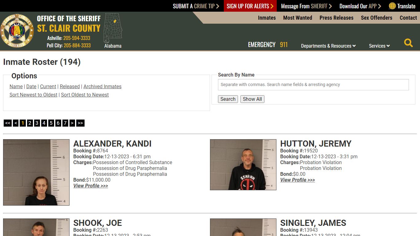 Inmate Roster (180) - St. Clair County Sheriff's Office